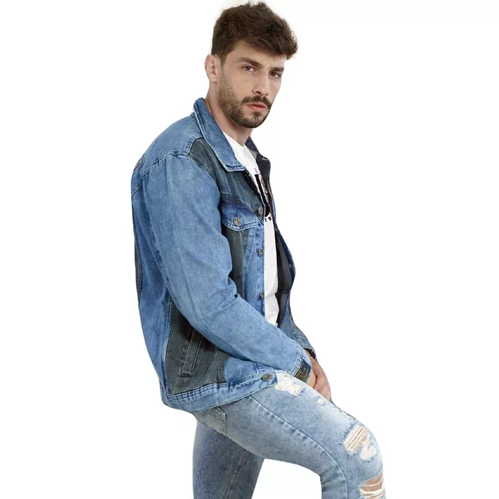 Jaqueta Jeans Azul Detalhes Bicolor Masculina Moda... - CHIEREGATO OUTLET