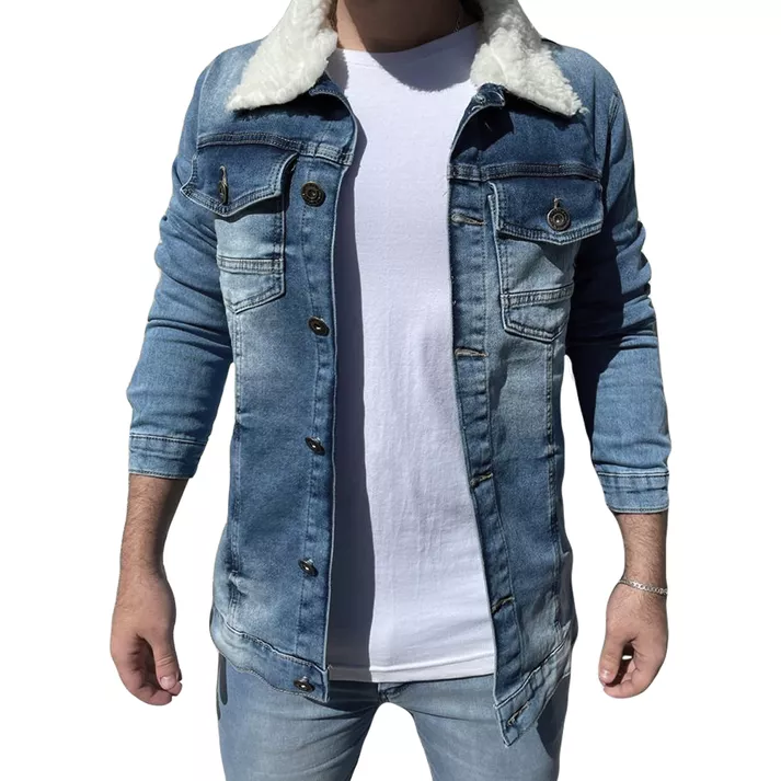 Jaqueta Jeans Masculina Super Slim Pelinho Na Gola... - CHIEREGATO OUTLET