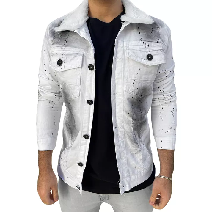Jaqueta Slim Branca C/ Respingos Pelinho Na Gola M... - CHIEREGATO OUTLET