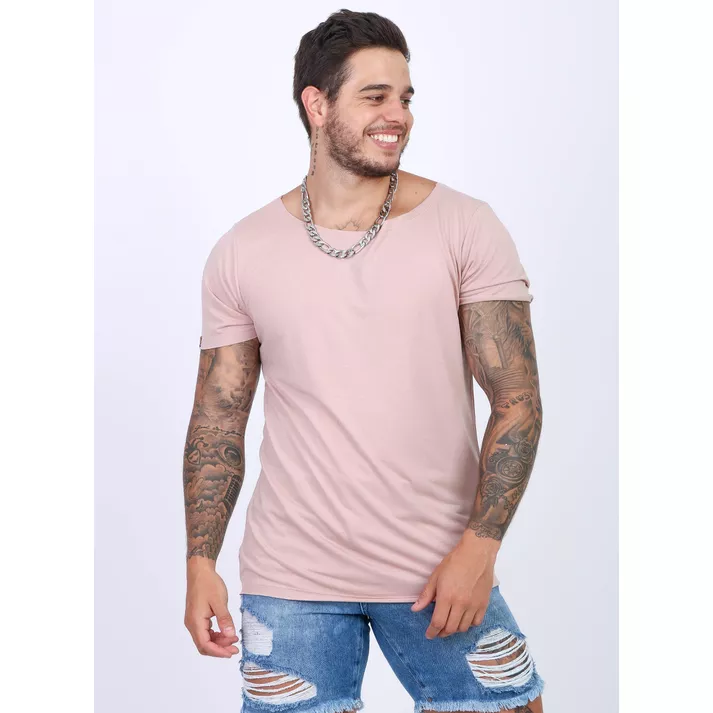 Camiseta Slim Gola Canoa Aberta Rosé Masculina Aus... - CHIEREGATO OUTLET
