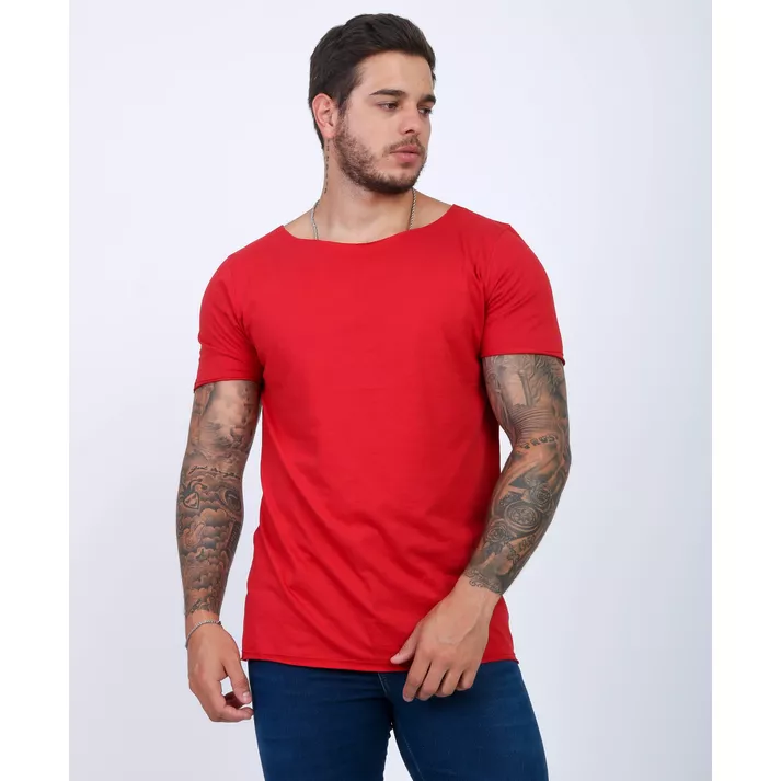 Camiseta Slim Masculina Gola Aberta Canoa Manga Cu... - CHIEREGATO OUTLET