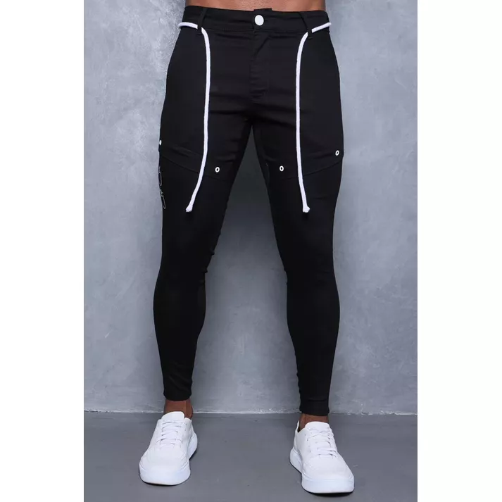 Calça Super Skinny Masculina Preta Com Cordão Deta... - CHIEREGATO OUTLET