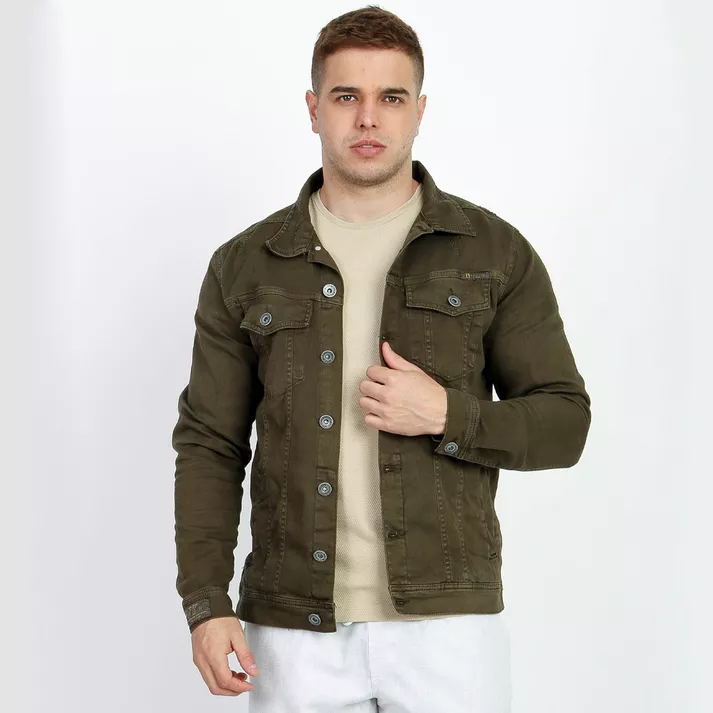Jaqueta Destroyed Sarja Jeans Verde Musgo Slim Mas... - CHIEREGATO OUTLET