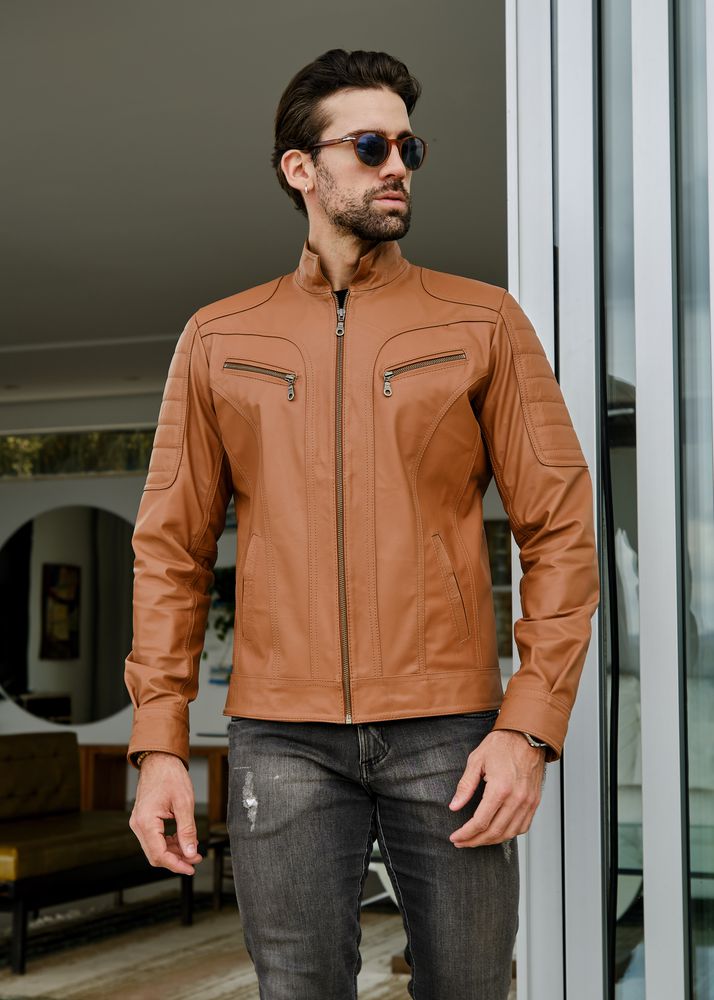 Jaqueta de Couro Masculina Caramelo Bruno 