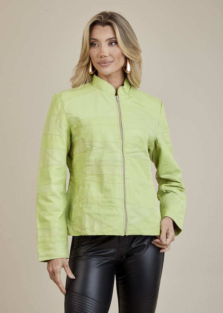 Jaqueta De Couro Pelica Patchwork Feminina Pistache Michele
