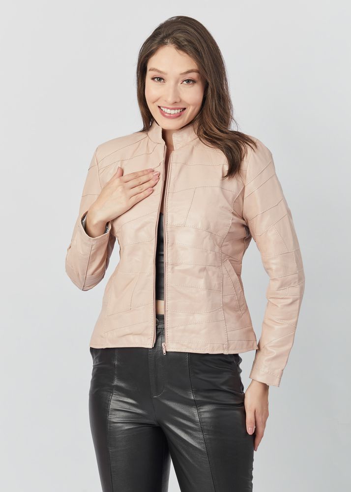 Jaqueta De Couro Pelica Patchwork Feminina Rose Bebe Bia
