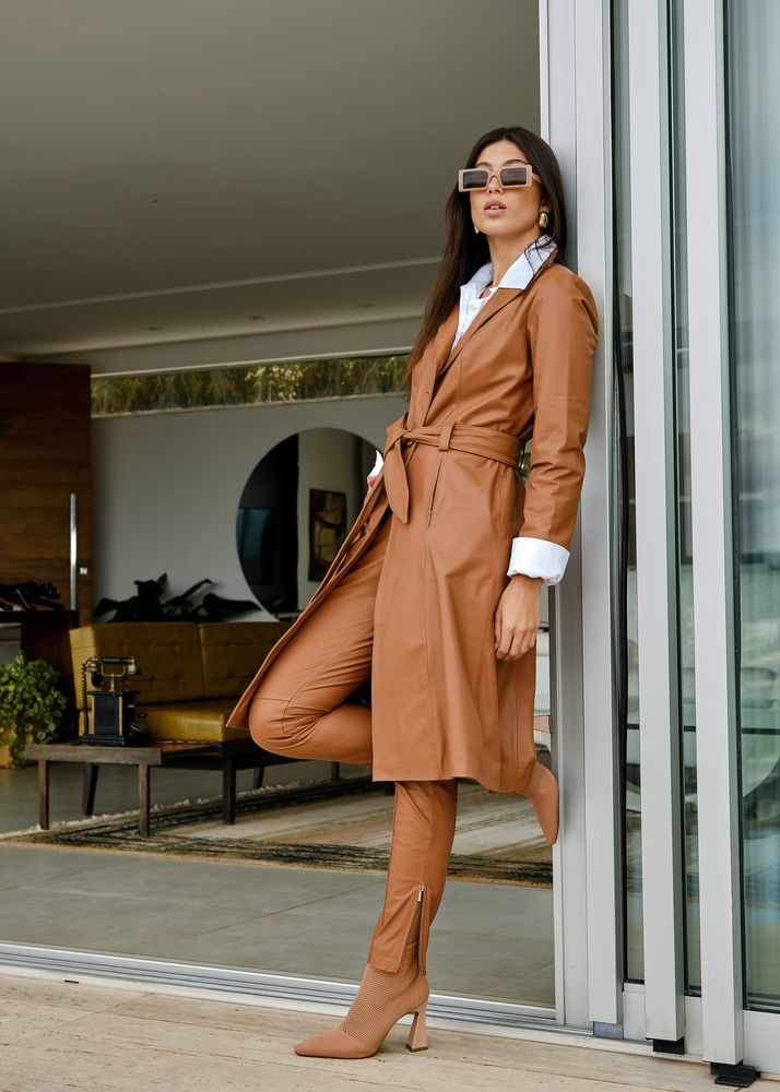 Trench Coat Botão Caramelo Feminino 