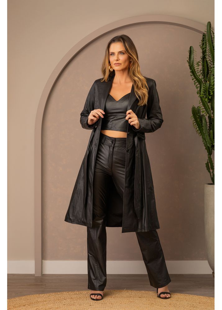 Trench Coat Botão Preto Feminino