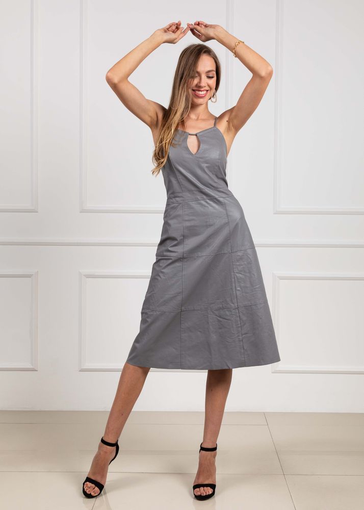Vestido de Couro Feminino Cinza Alice 