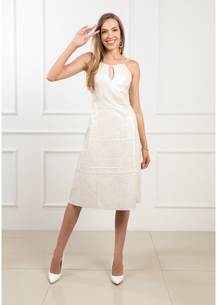 Vestido de Pelica Feminino Branco Pérola Alice 