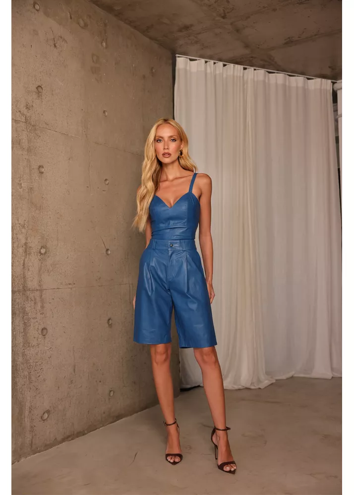 Bermuda de Couro Feminina Azul Turquesa Júlia 