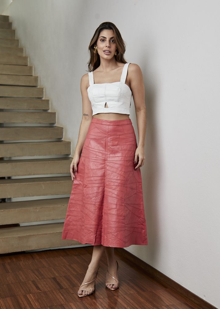 Saia De Couro Pelica Patchwork Feminina Malagueta