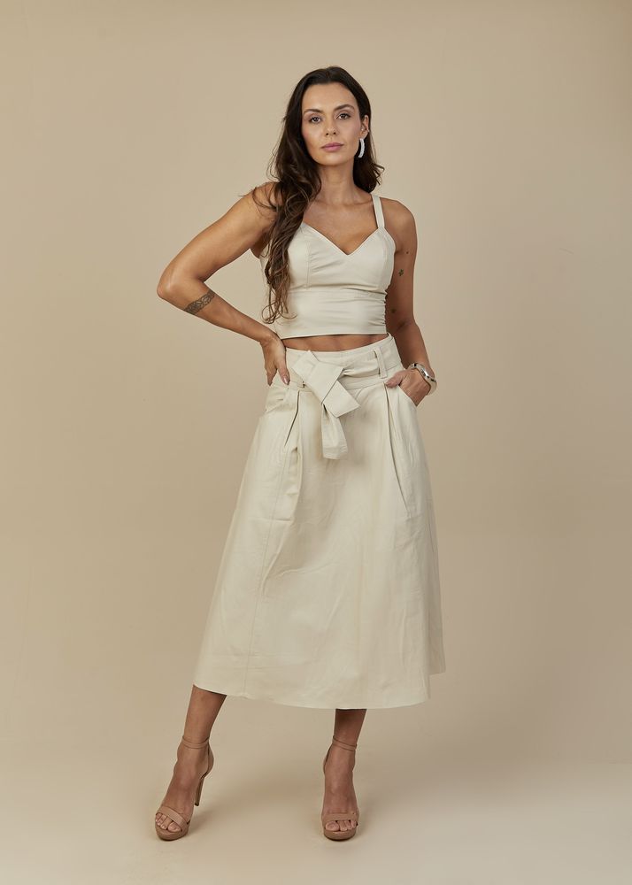Saia Mídi de Couro Off-White Mariana