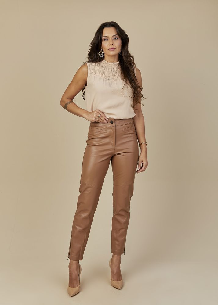 Calça de Pelica Feminina Camel Carolina