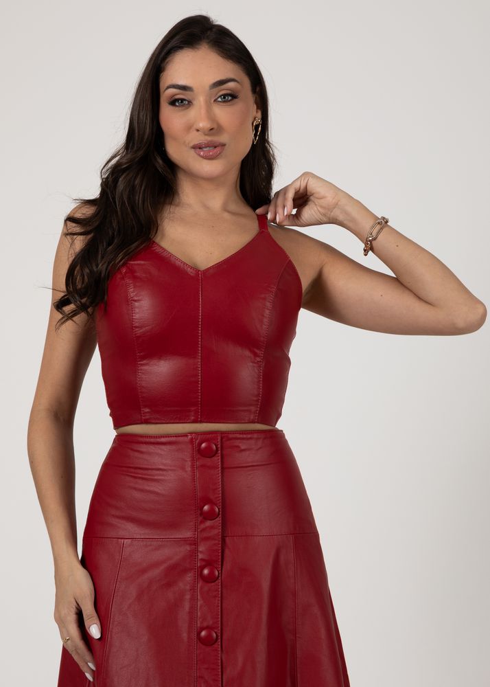 Cropped de Couro Feminino Vermelho Carmim Dayane 