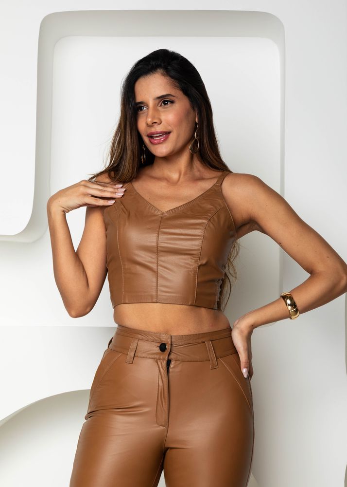 Cropped de Couro Feminino Camelo Dayane 