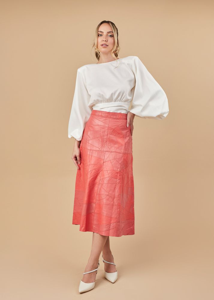 Saia De Couro Pelica Patchwork Feminina Bicolor Malagueta