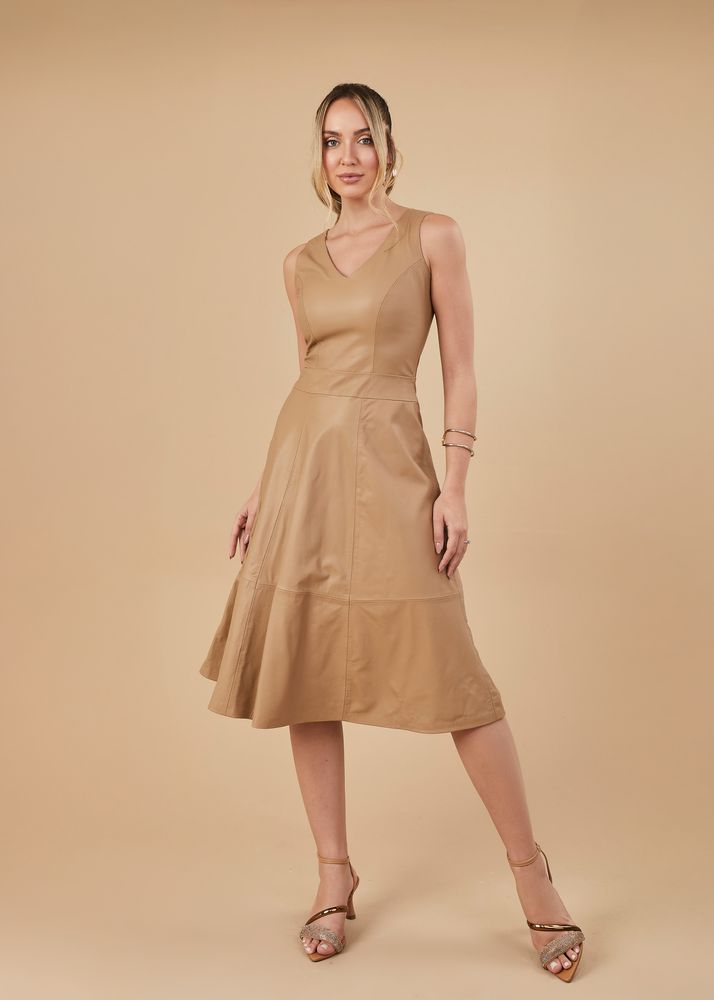 Vestido de Couro Feminino Taupe Valentina 