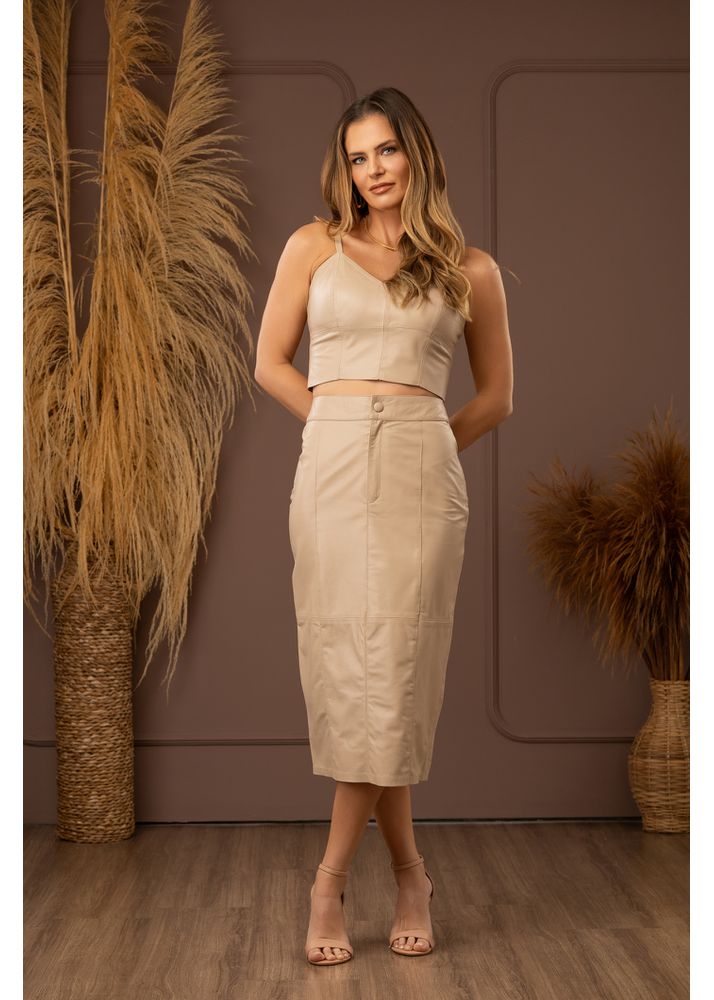 Saia De Couro Pelica Chanel Stella 
