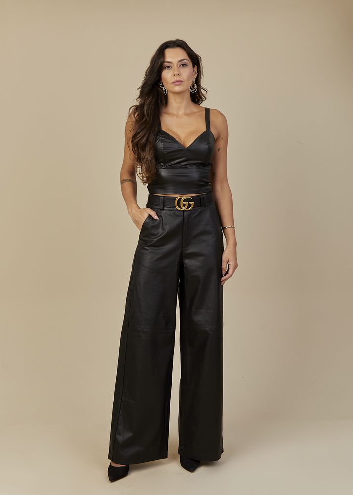 Calça de Couro Feminina Preta Rebecca