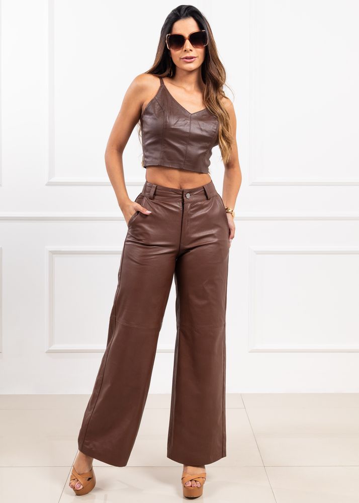 Calça de Couro Feminina Chocolate Rebecca 