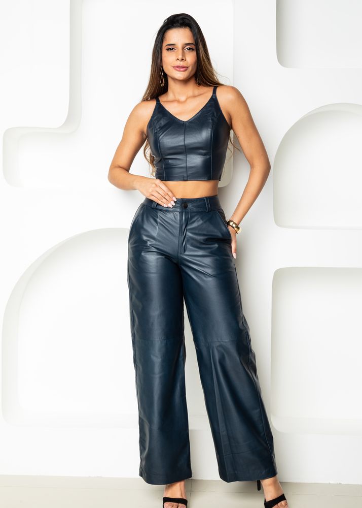 Calça de Couro Feminina Vintage Marinho Rebecca 