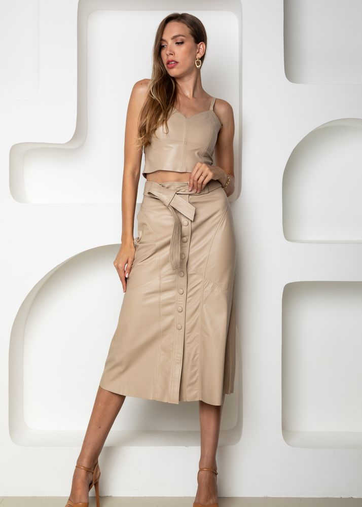 Saia De Couro Pelica Chanel Cintia 
