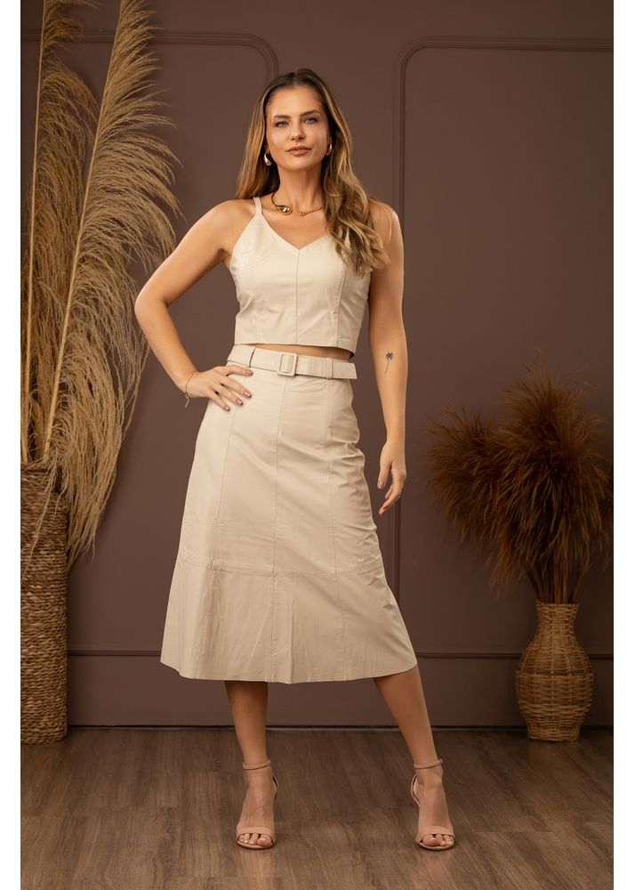 Saia Midi de Couro Off-white Carla 
