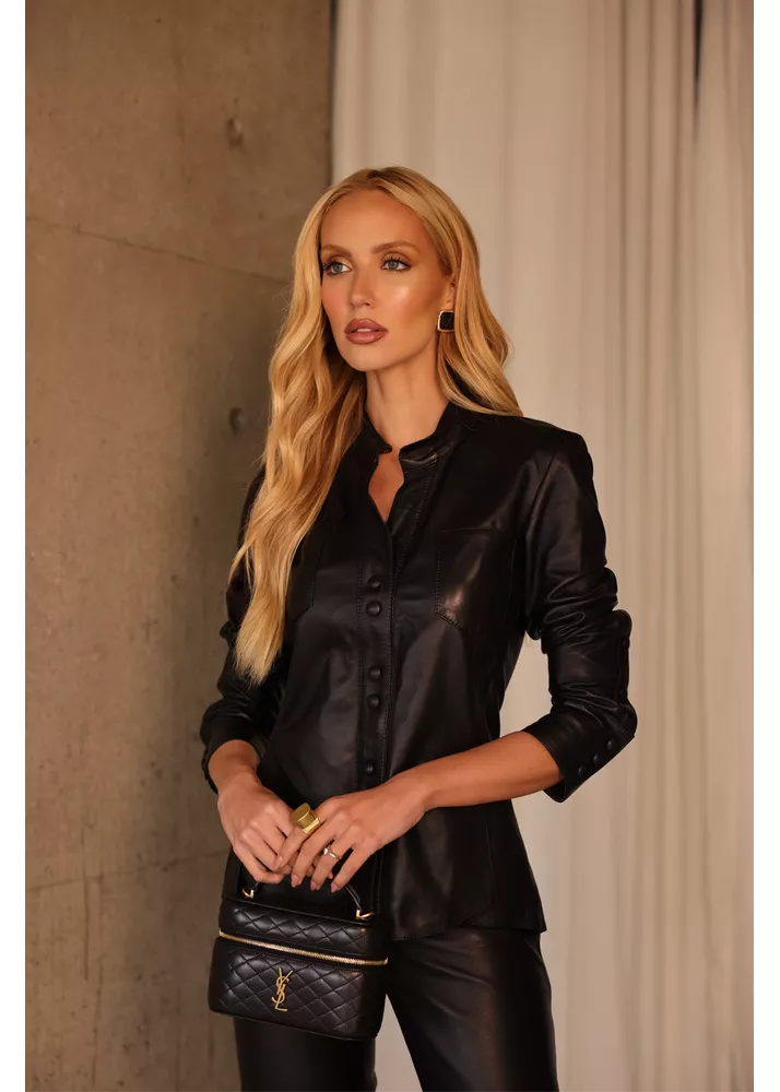 Camisa de Couro Pelica Feminina Preta Andrea 