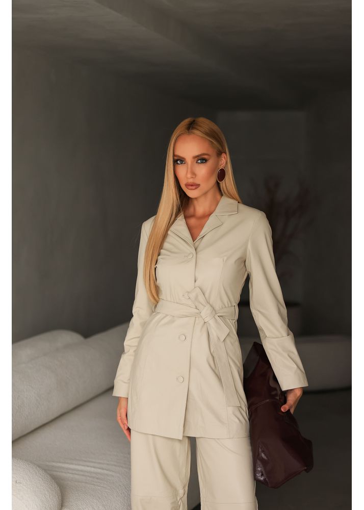 Casaco 3/4 em Couro Feminino Off-white Manuela 