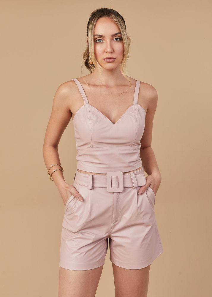Cropped de Couro Feminino Rosa Bebê Diana 