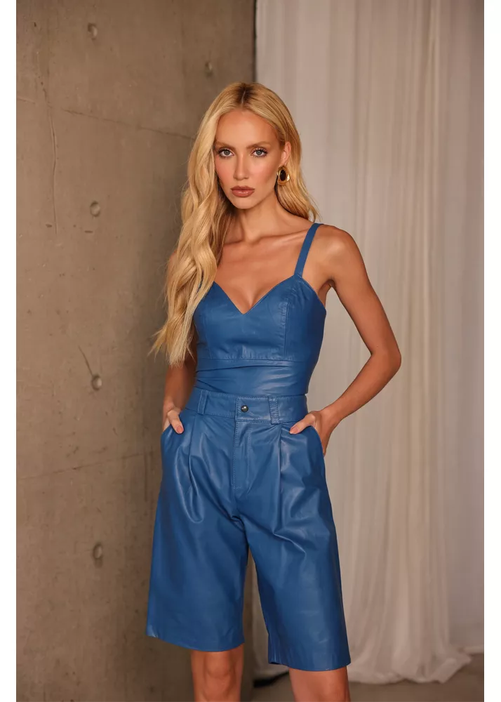 Cropped de Couro Feminino Azul Turquesa Diana 
