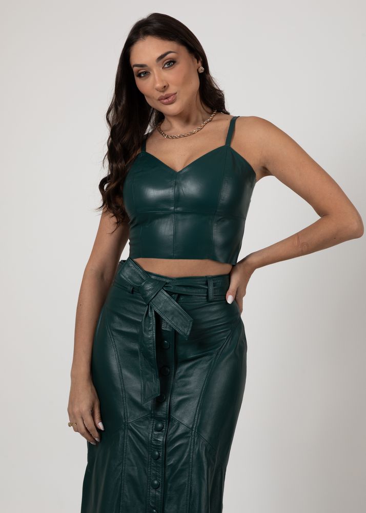 Cropped Couro Pelica Feminino Verde Folha Júlia 