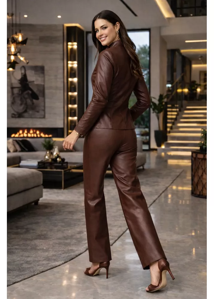 Jaqueta de Couro Chocolate Clarisse | Elite Couro Store