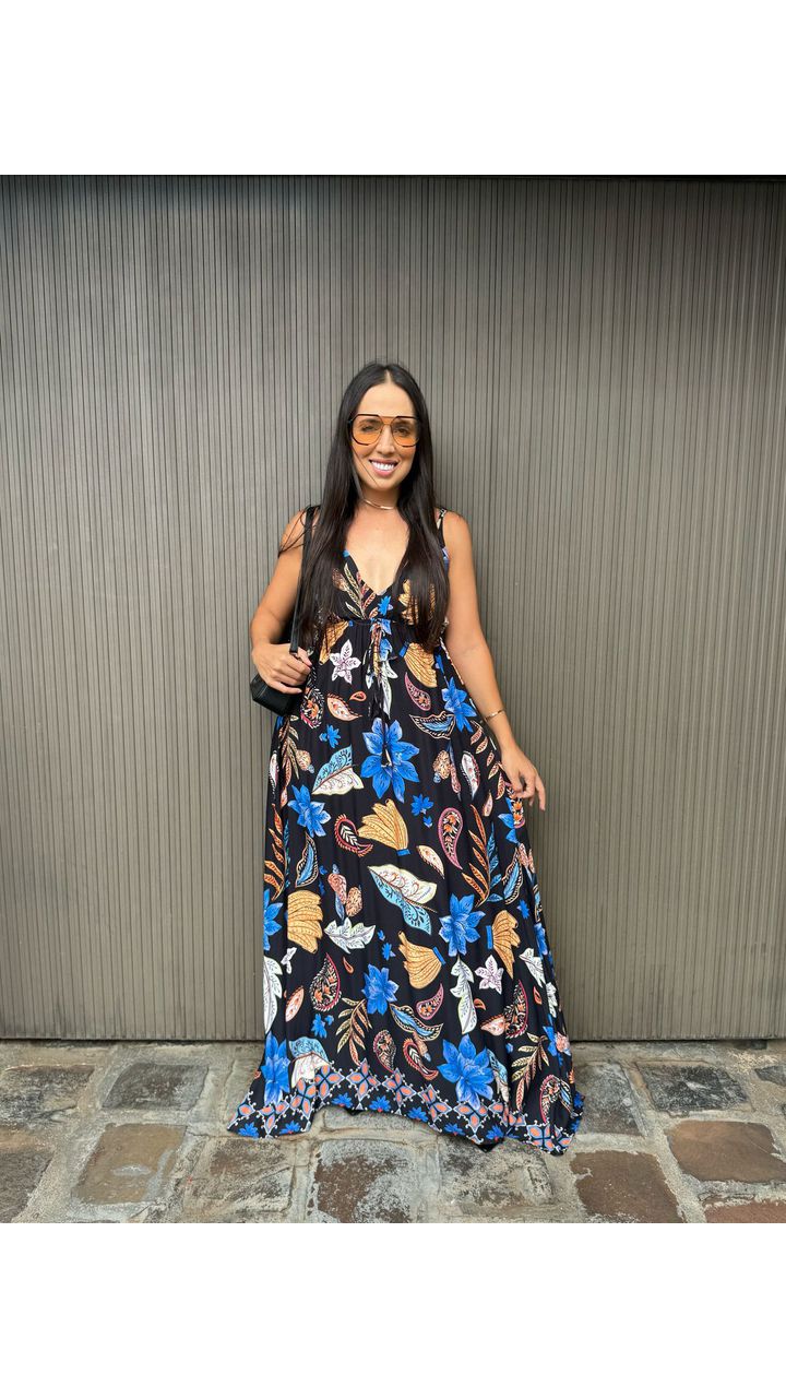 Vestido Bahamas Preto Floral - MHA VIANA STORE