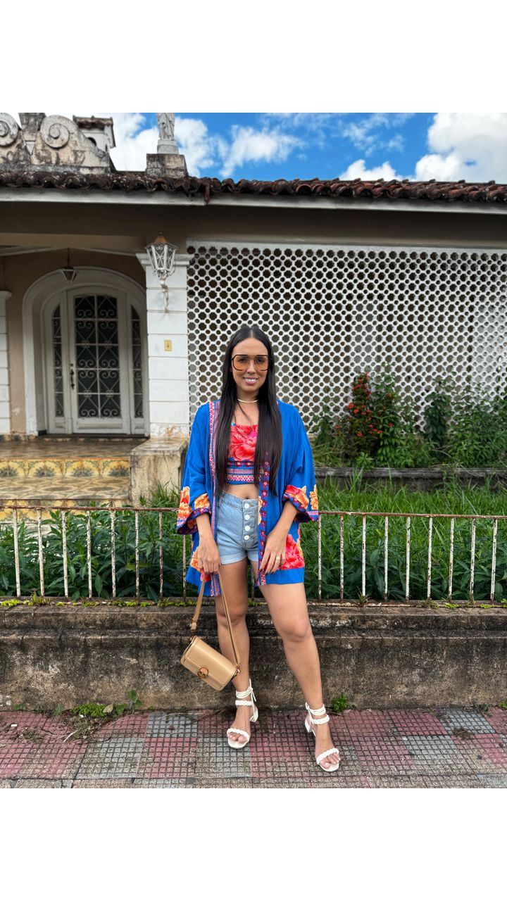 Kimono Azul Floral - MHA VIANA STORE