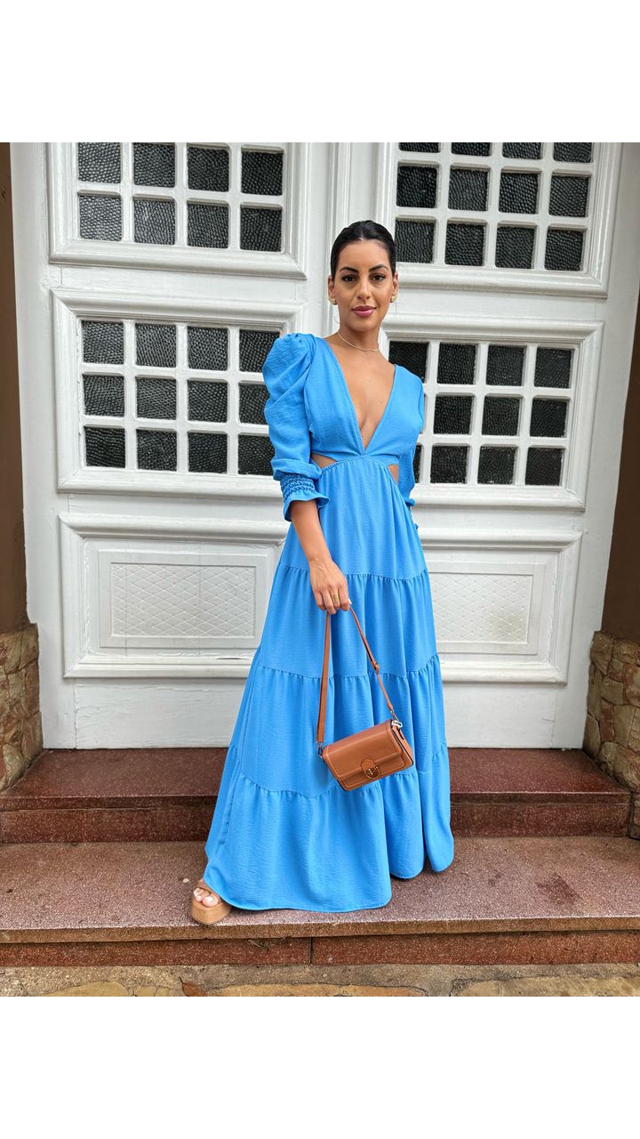 Vestido Aberto Zafira azul - MHA VIANA STORE