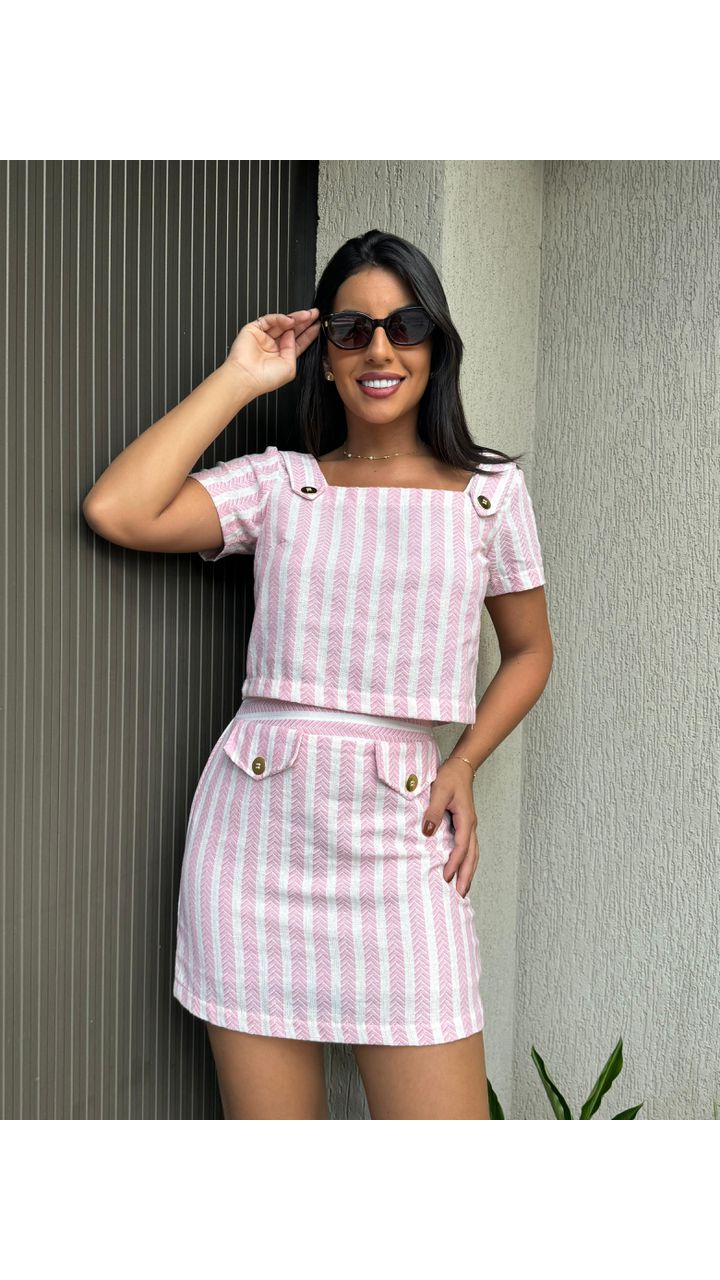 Conjunto Saia e Cropped em Linho - MHA VIANA STORE