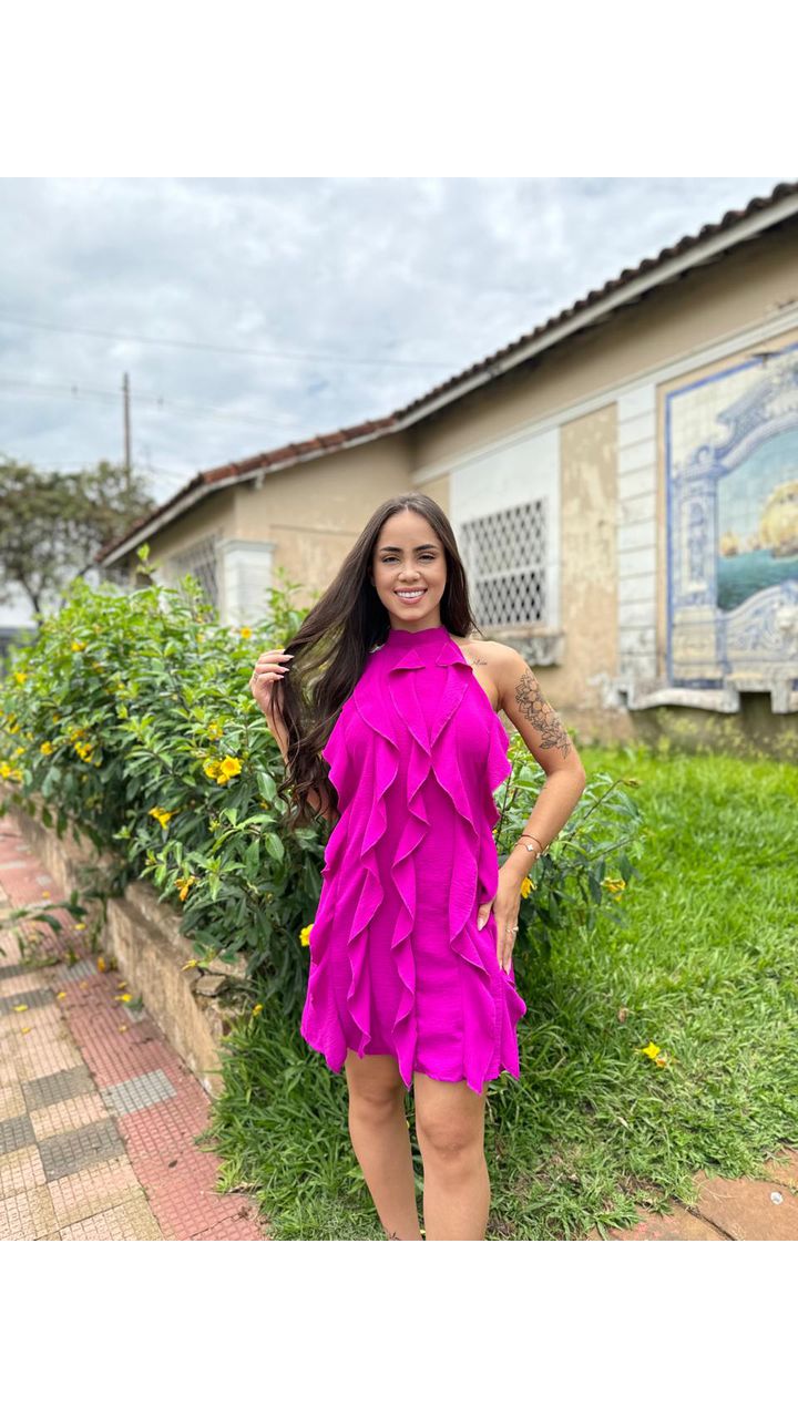 vestido Babados fucsia - MHA VIANA STORE