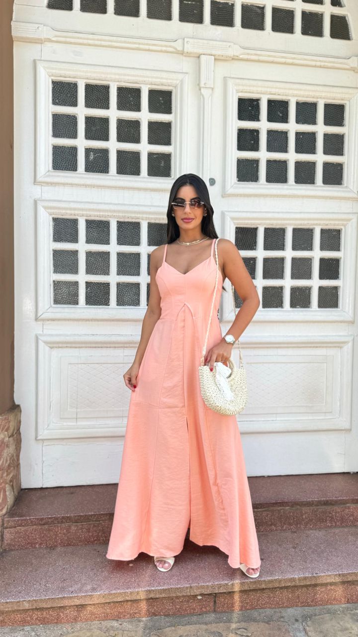 Vestido Verona longo Salmão - MHA VIANA STORE