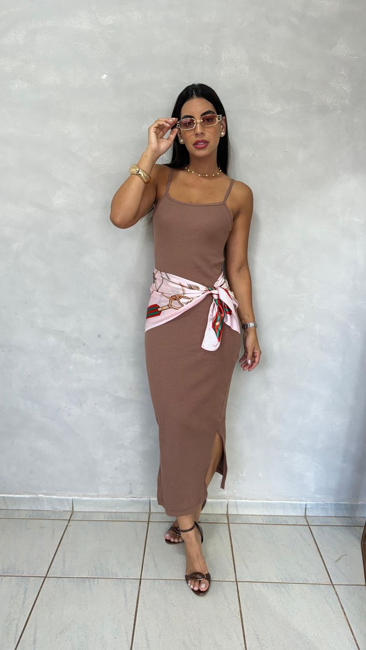 Vestido Alça Fina Marrom - MHA VIANA STORE