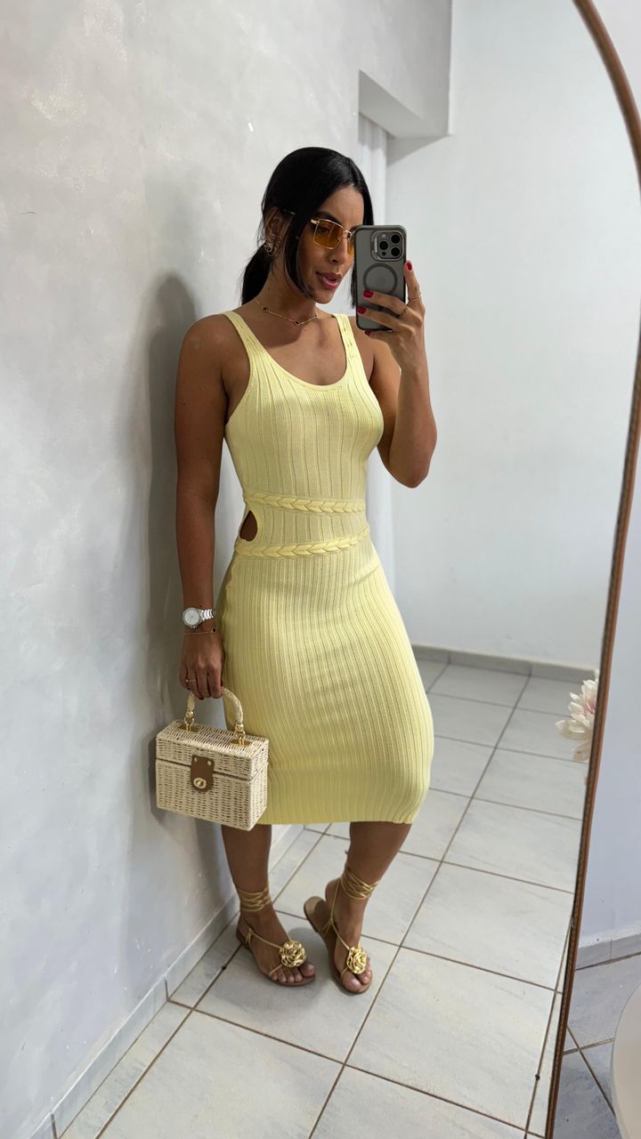 Vestido Midi Camila Amarelo Manteiga - MHA VIANA STORE