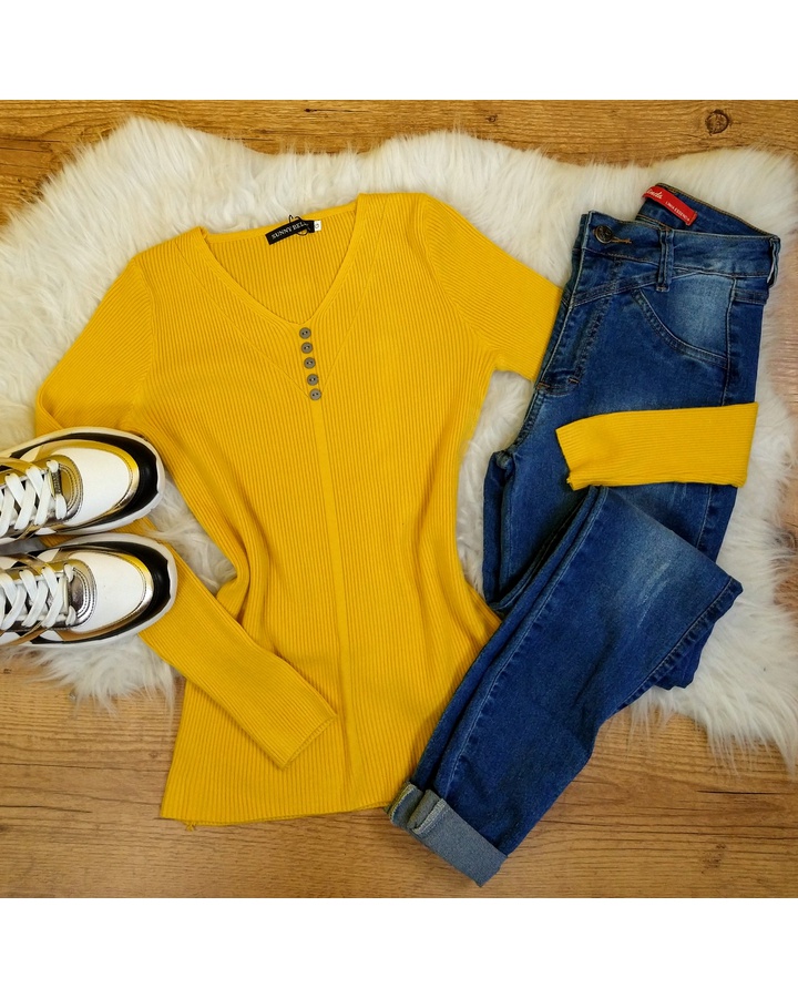Blusa Canelada C/botões - Amarelo