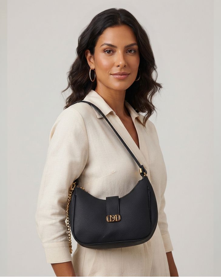 Bolsa Meia-Lua Transversal Caroline - Preto