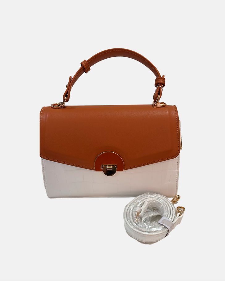 Bolsa Estruturada Feminina - Caramelo e Branca
