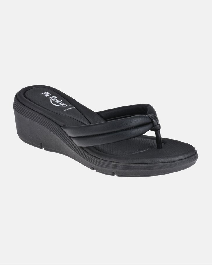 Chinelo Anabela Papoula - Preto / Palmilha Lisa