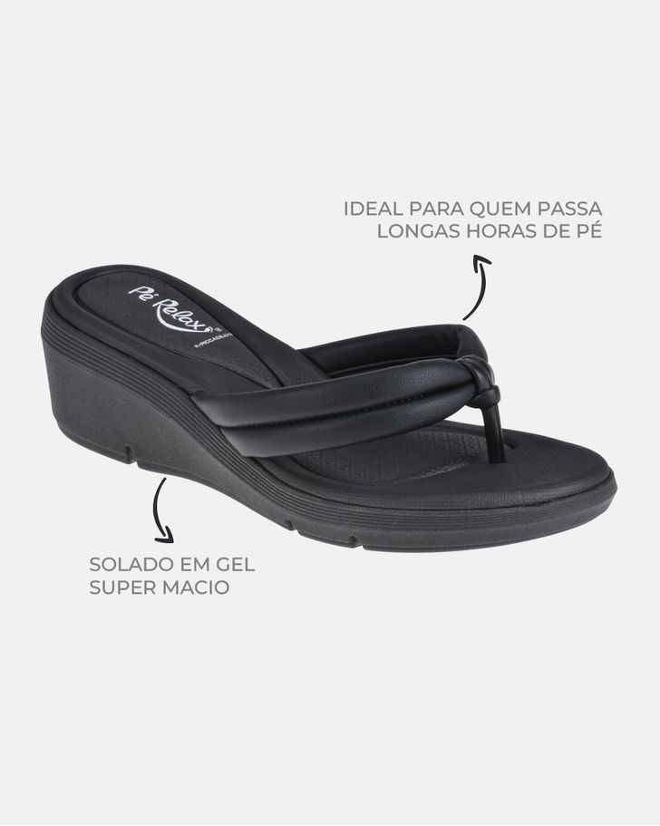 Chinelo Anabela Papoula - Preto / Palmilha Lisa