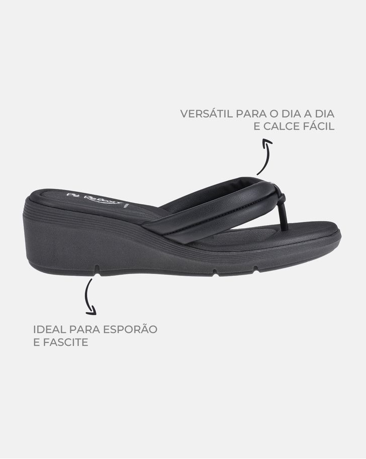 Chinelo Anabela Papoula - Preto / Palmilha Lisa