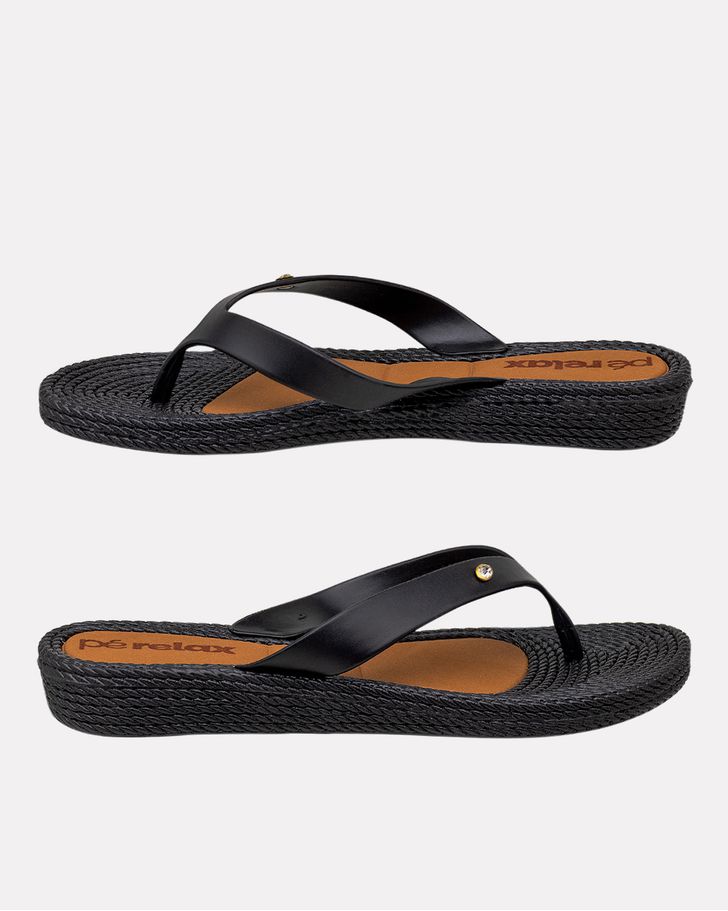 Chinelo Para Esporão E Fascite Flat Agapanto - Preto / Preto