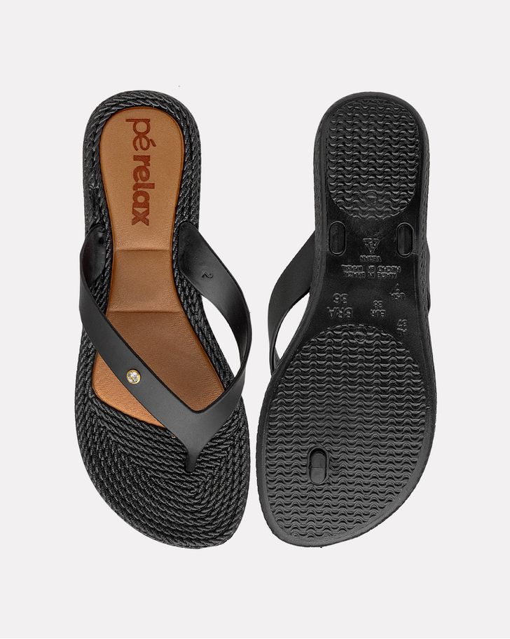 Chinelo Para Esporão E Fascite Flat Agapanto - Preto / Preto
